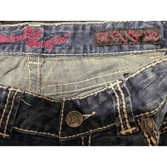 Rock and Roll Cowgirl Jeans 27x34 Rival Low Rise Boot Cut Button Flap Pockets - Picture 3 of 9